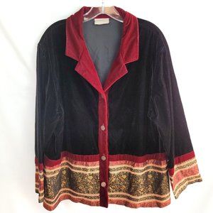 Coldwater Creek 2XL 16/18 Jacket Boho Black Velvet Velour Art to Wear Lagenlook